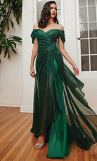 Cinderella Divine CD878 - Off-Shoulder Draped Prom Gown
