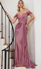 Cinderella Divine CD878 - Off-Shoulder Draped Prom Gown