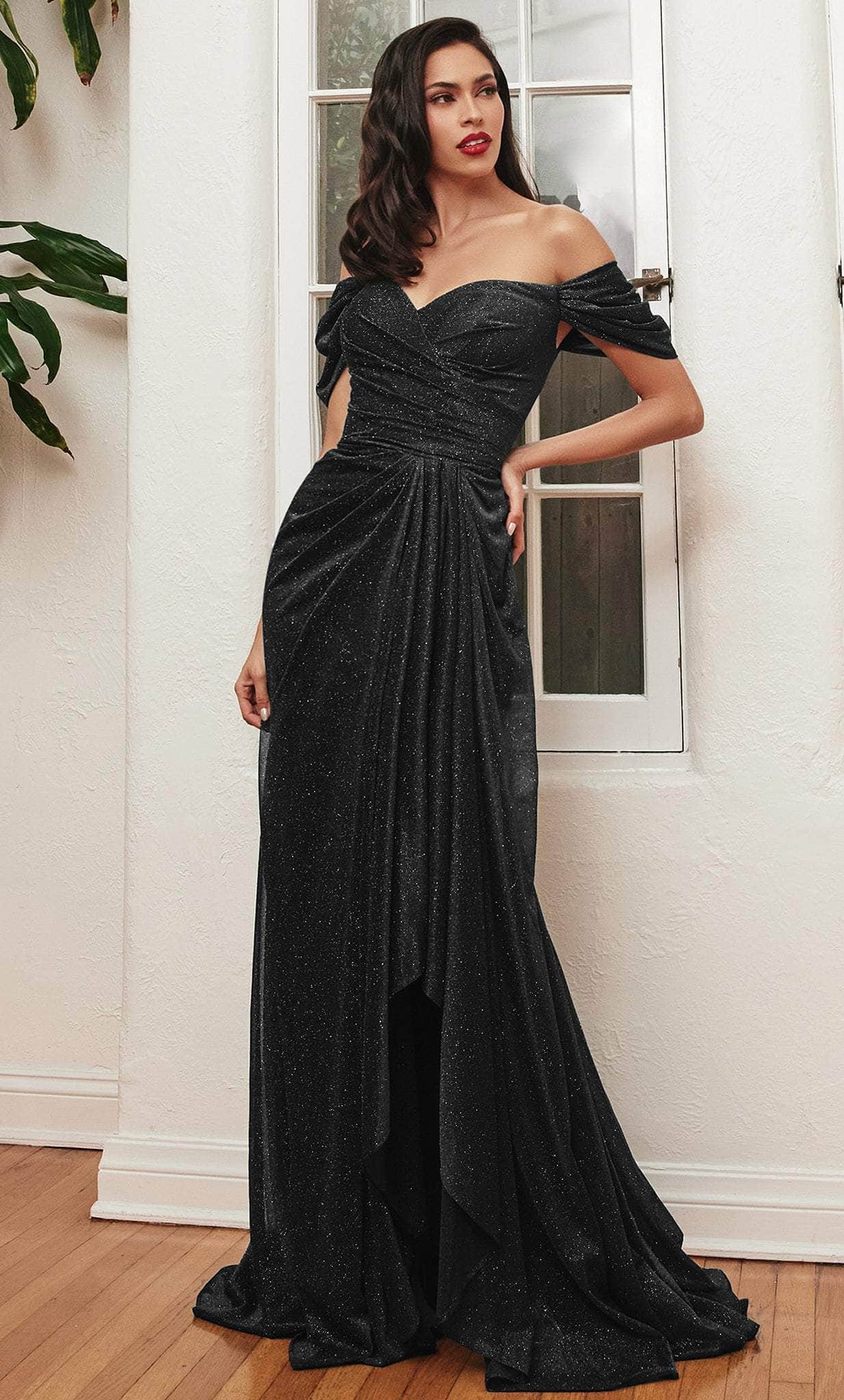 Cinderella Divine CD878 - Off-Shoulder Draped Prom Gown - designer prom dress at Silhouette Dresses