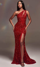Cinderella Divine CD884 - Asymmetrical Sequin Prom Dress - view 6