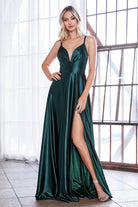 Cinderella Divine CD903 - Deep V-Neck Satin Evening Gown - view 7