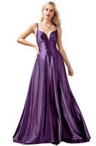Cinderella Divine CD903 - Deep V-Neck Satin Evening Gown - Silhouette Dresses
