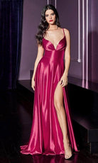 Cinderella Divine CD903 - Deep V-Neck Satin Evening Gown - detail view