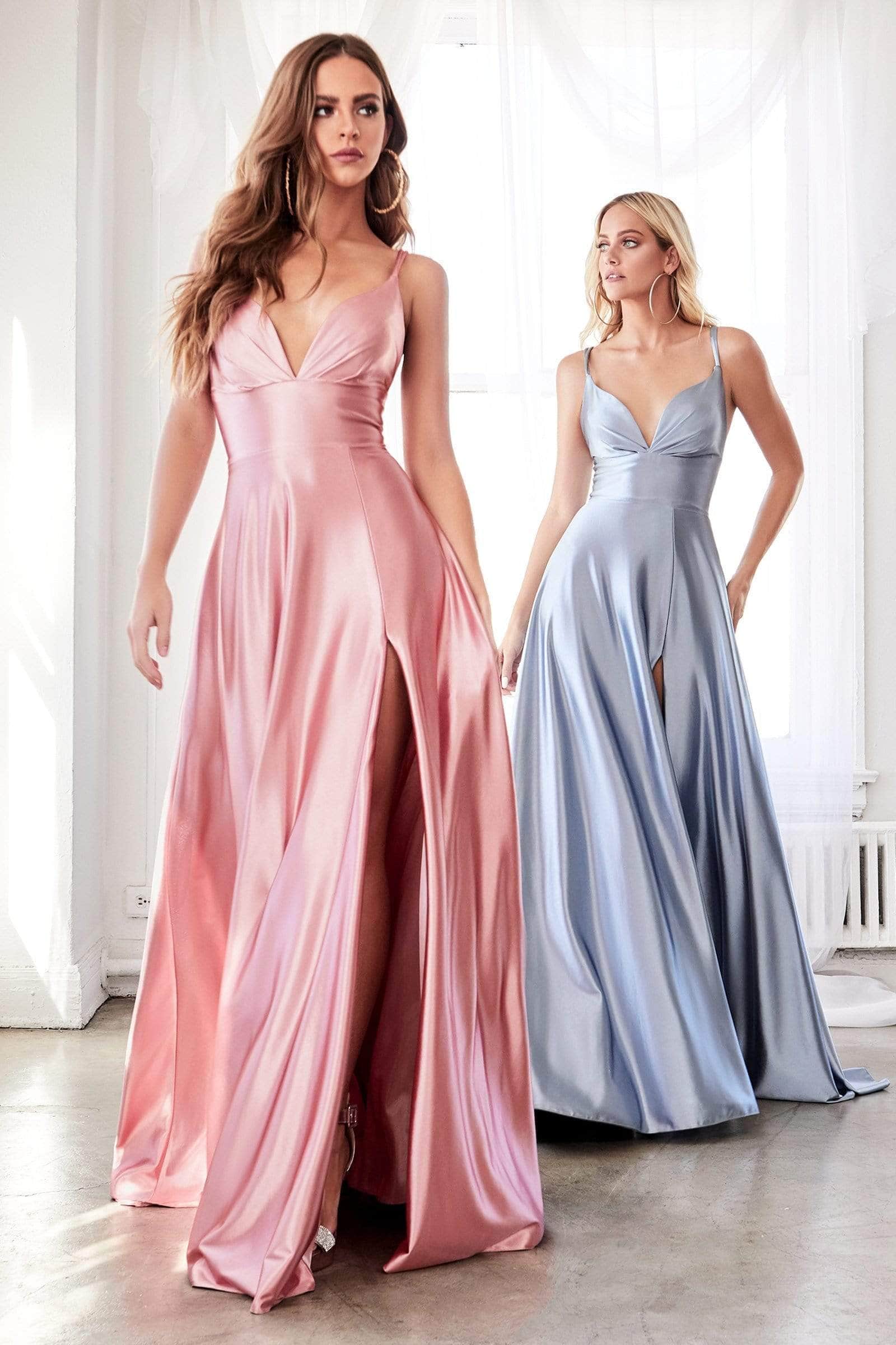 Cinderella Divine CD903 - Deep V-Neck Satin Evening Gown - view 6