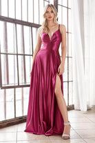 Cinderella Divine CD903 - Deep V-Neck Satin Evening Gown - view 9
