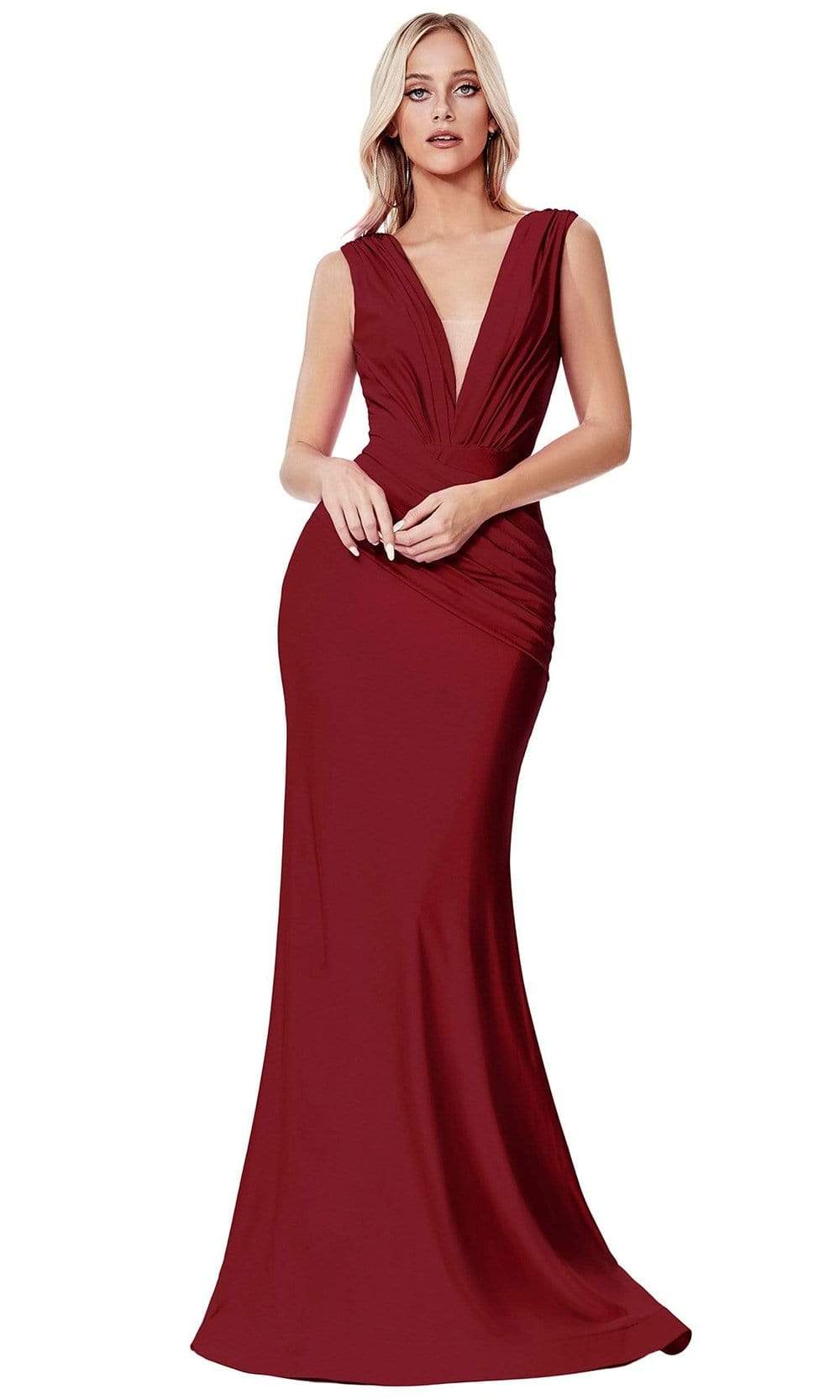 Cinderella Divine - CD912 Sleeveless V Neck Mermaid Long Evening Gown - designer evening gown at Silhouette Dresses