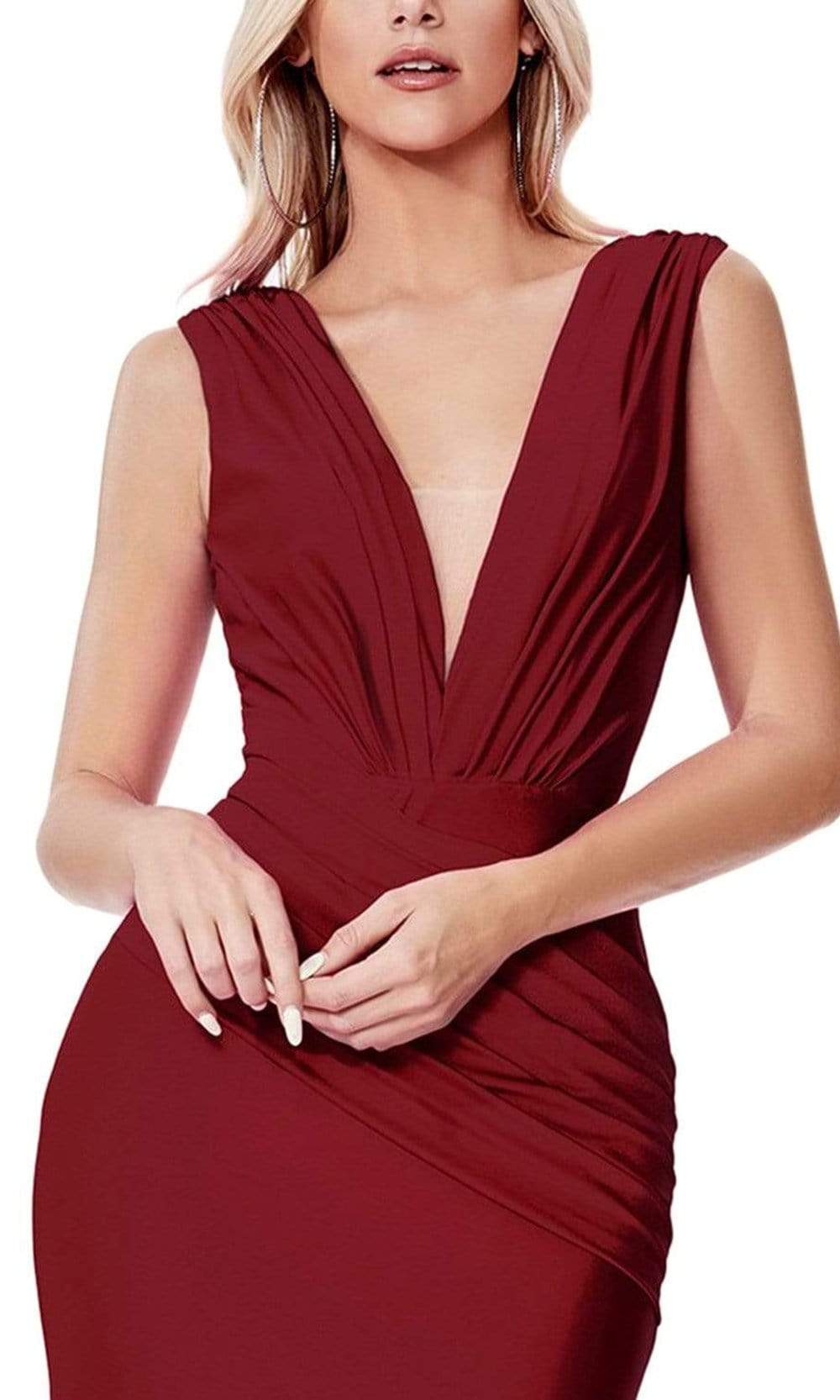 Cinderella Divine - CD912 Sleeveless V Neck Mermaid Long Evening Gown - detail view