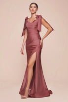 Cinderella Divine - CD943 Off-Shoulder High-Slit Modest Prom Dress
