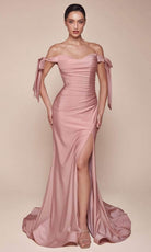 Cinderella Divine - CD943 Off-Shoulder Luxe Jersey Prom Dress - designer formal gown at Silhouette Dresses