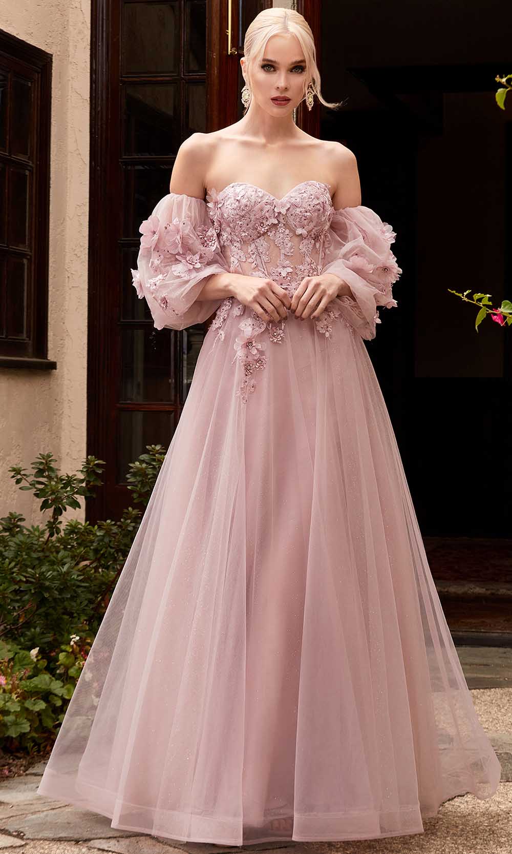 Cinderella Divine CD962 - 3D Floral Prom Dress - designer prom dress at Silhouette Dresses