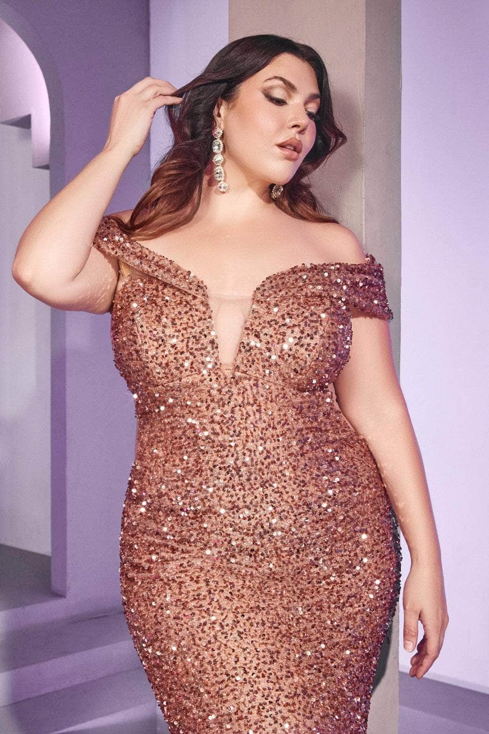 Cinderella Divine CD975C - Off Shoulder Formal Gown - view 7