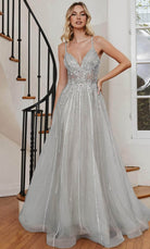 Cinderella Divine CD994 - Floral Deep V-Neck Prom Dress