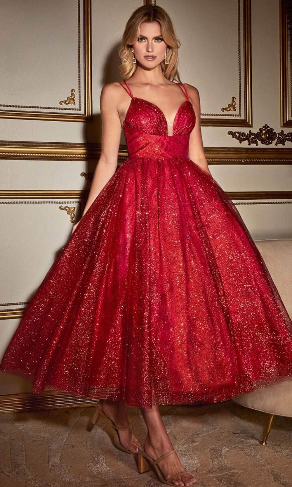 Cinderella Divine CD996T - Sleeveless Dress with Glitter Flocking - back view