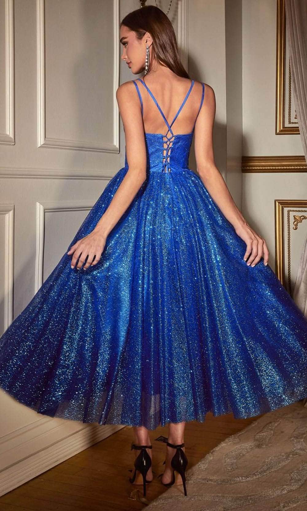 Cinderella Divine CD996T - Sleeveless Dress with Glitter Flocking - view 6