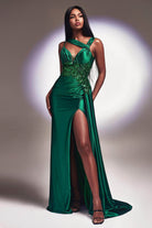 Cinderella Divine CDS415 - Plunging Neckline Side Draped Evening Gown - view 7