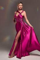 Cinderella Divine CDS415 - Plunging Neckline Side Draped Evening Gown - view 10
