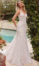 Cinderella Divine CDS432W - Sleeveless Bridal Dress with Lace Detailing - detail view