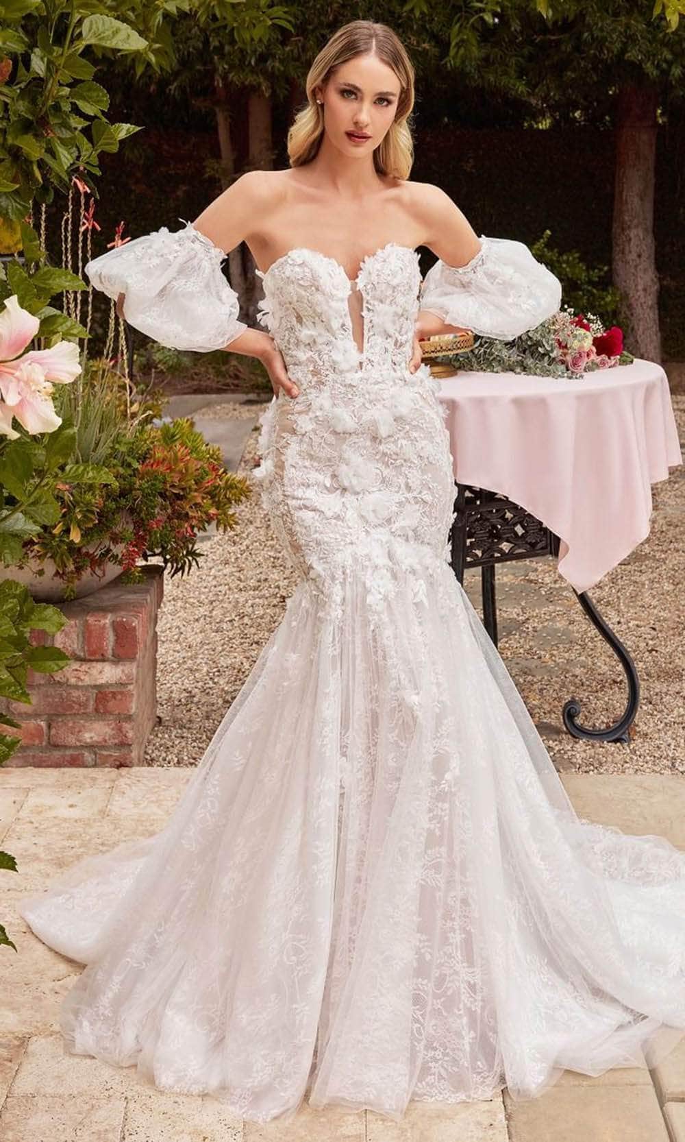 Cinderella Divine CDS434W - Strapless Bridal Gown with Lace Appliques - Silhouette Dresses
