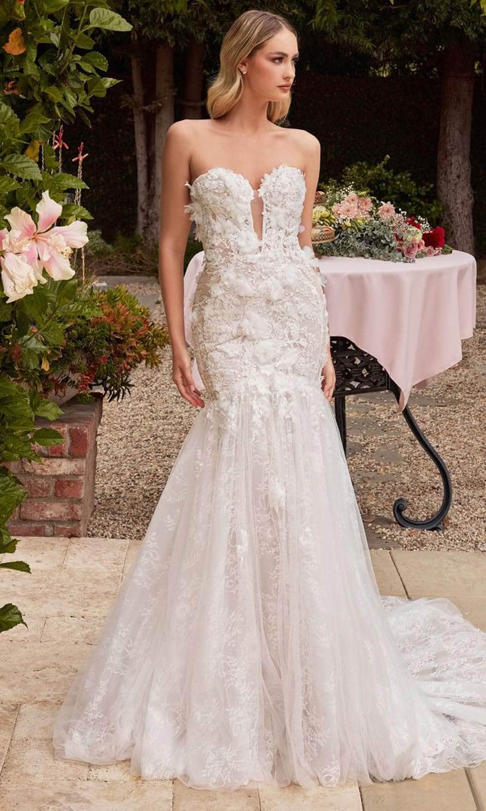 Cinderella Divine CDS434W - Strapless Bridal Gown with Lace Appliques - back view