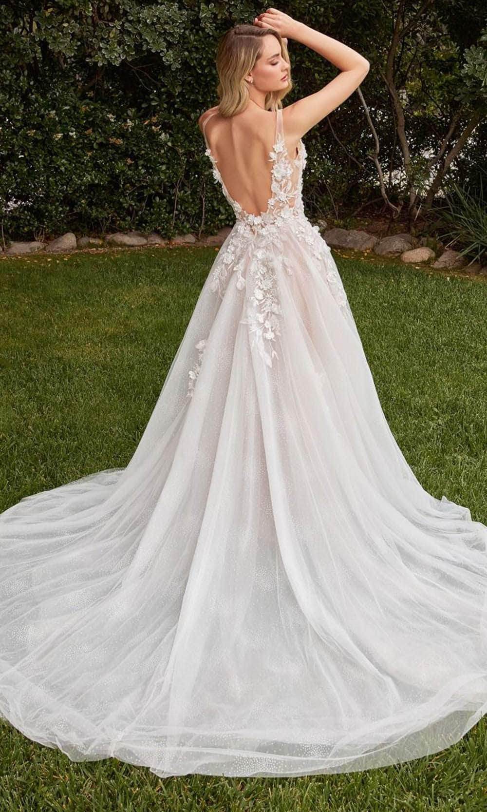 Cinderella Divine CDS436W - A-line Bridal Gown with 3D Embellishments - back view