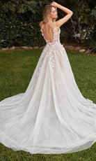 Cinderella Divine CDS436W - A-line Bridal Gown with 3D Embellishments - back view
