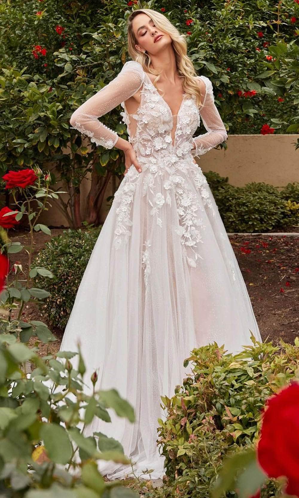 Cinderella Divine CDS436W - A-line Bridal Gown with 3D Embellishments - detail view