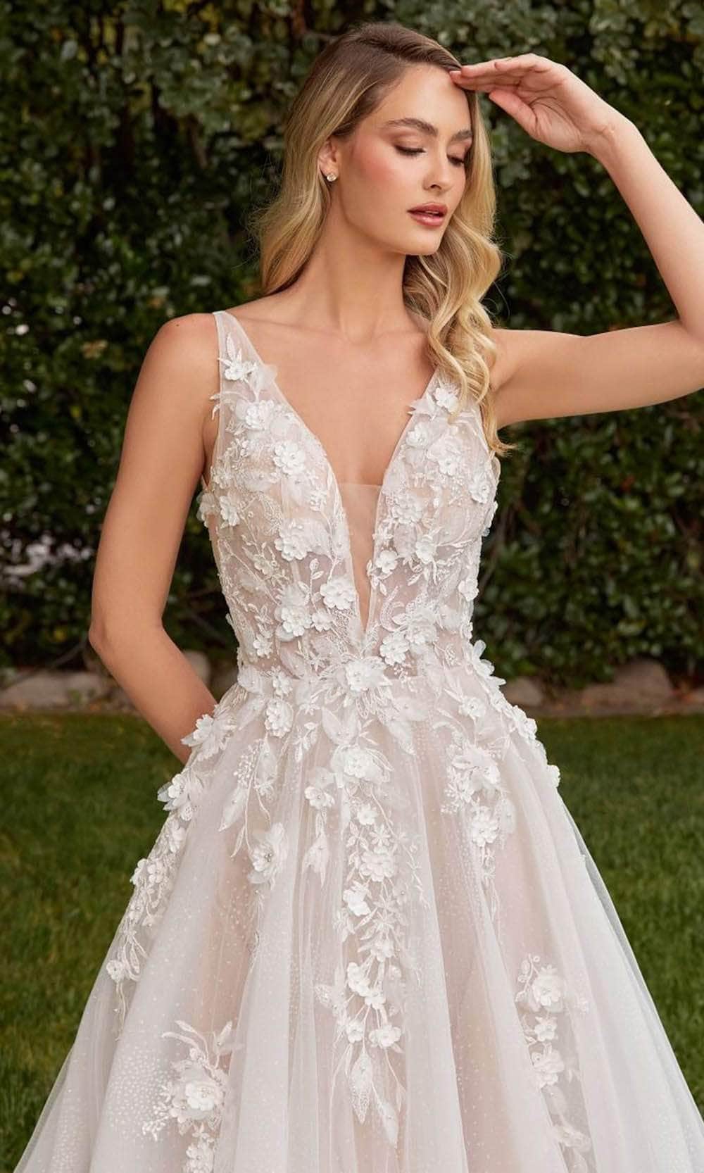 Cinderella Divine CDS436W - A-line Bridal Gown with 3D Embellishments - view 5