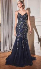 Cinderella Divine CDS438 - Glitter Mermaid Gown with Floral Details