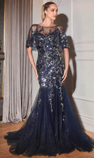 Cinderella Divine CDS438 - Glitter Mermaid Gown with Floral Details - Silhouette Dresses
