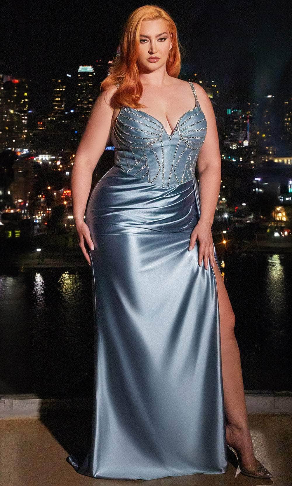 Cinderella Divine CDS440C - Bead-Embellished Sleeveless Prom Dress - detail view