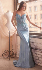 Cinderella Divine CDS450 - Lace Appliqued Prom Dress with Beaded Accents