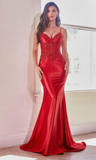 Cinderella Divine CDS450 - Lace Appliqued Prom Dress with Beaded Accents