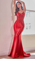Cinderella Divine CDS450 - Lace Appliqued Prom Dress with Beaded Accents