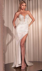 Cinderella Divine CDS465W - Embroidered Strapless Bridal Gown