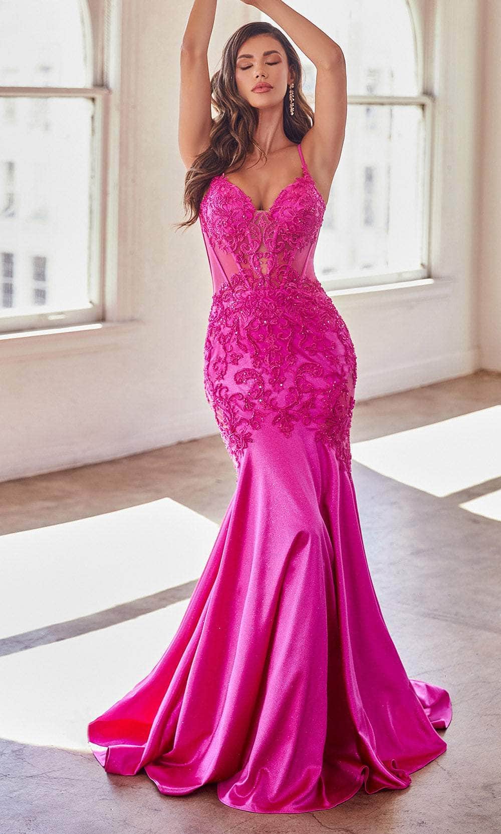 Cinderella Divine CDS470 - Evening Dress with Beaded Illusion Appliques - view 6