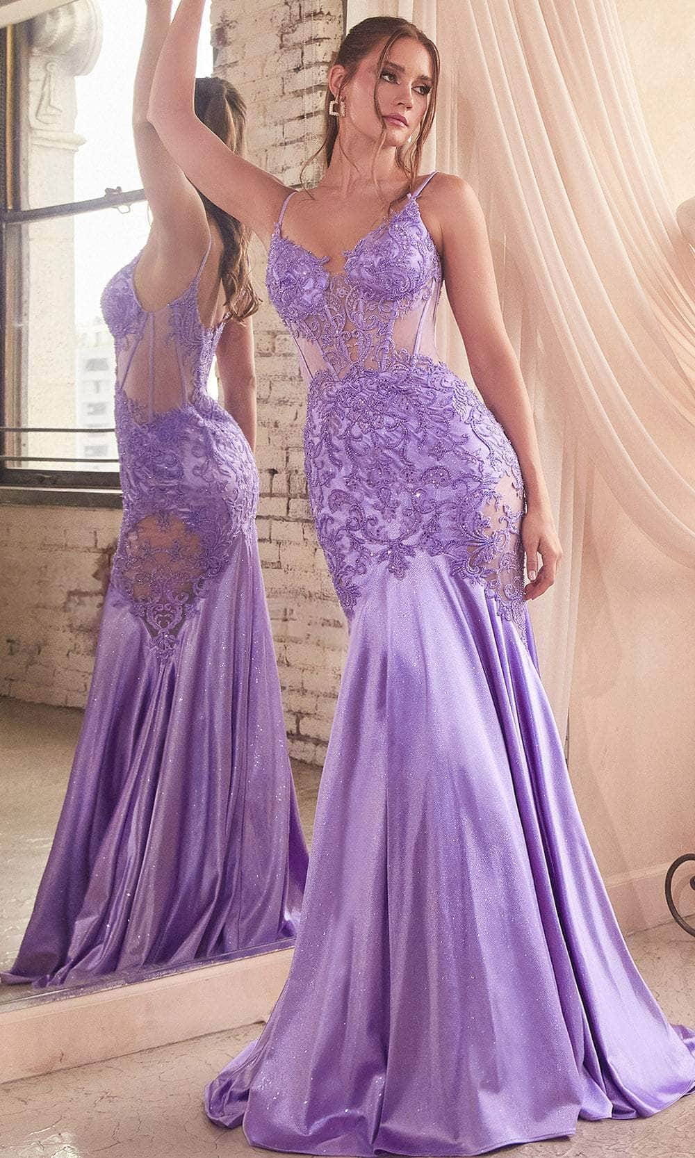 Cinderella Divine CDS470 - Evening Dress with Beaded Illusion Appliques - view 4