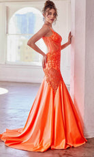 Cinderella Divine CDS470 - Evening Dress with Beaded Illusion Appliques - detail view