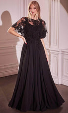 Cinderella Divine CDS503 - Cape Applique Evening Gown - Silhouette Dresses