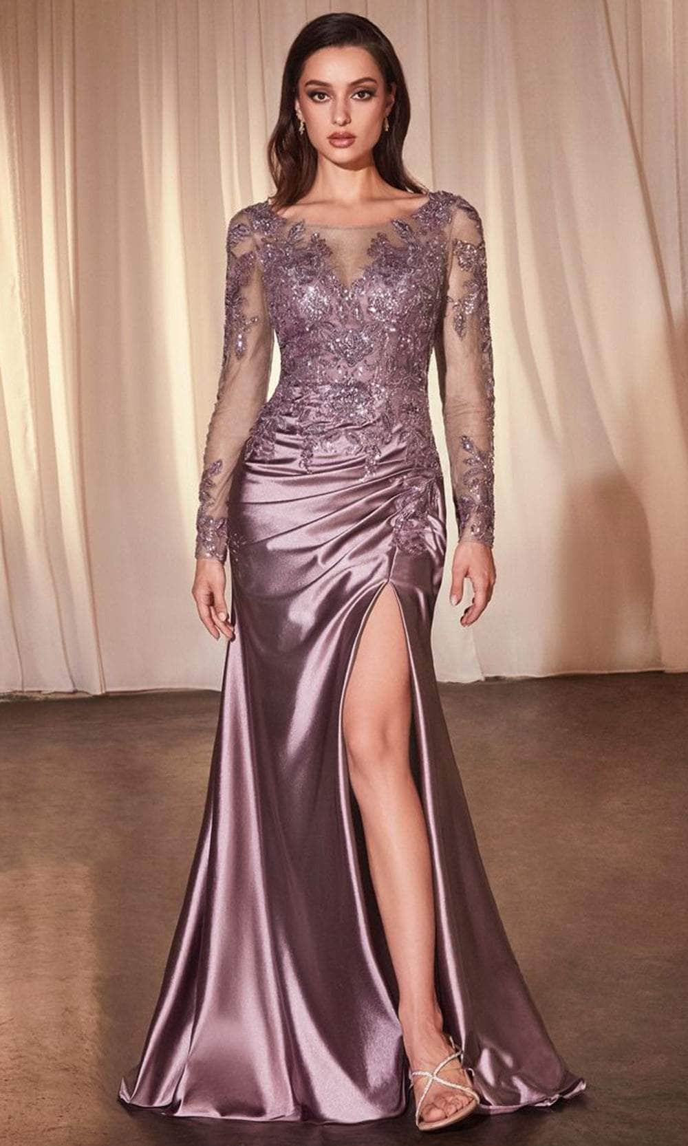 Cinderella Divine CDS505 - Illusion Bateau Sheath Evening Gown - Silhouette Dresses