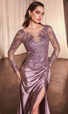 Cinderella Divine CDS505 - Illusion Bateau Sheath Evening Gown - detail view