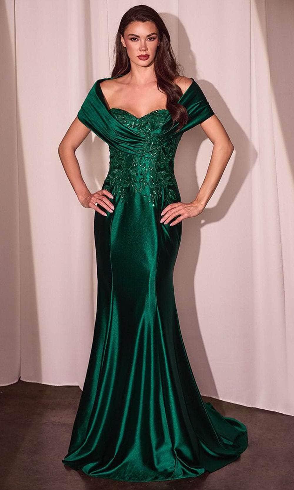 Cinderella Divine CDS507 - Satin Shawl Evening Gown - detail view