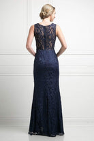 Cinderella Divine - CF067L Floral Lace Mock Two-Piece Sheath Long Formal Dress