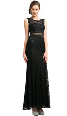 Cinderella Divine - CF067L Floral Lace Mock Two-Piece Sheath Long Formal Dress