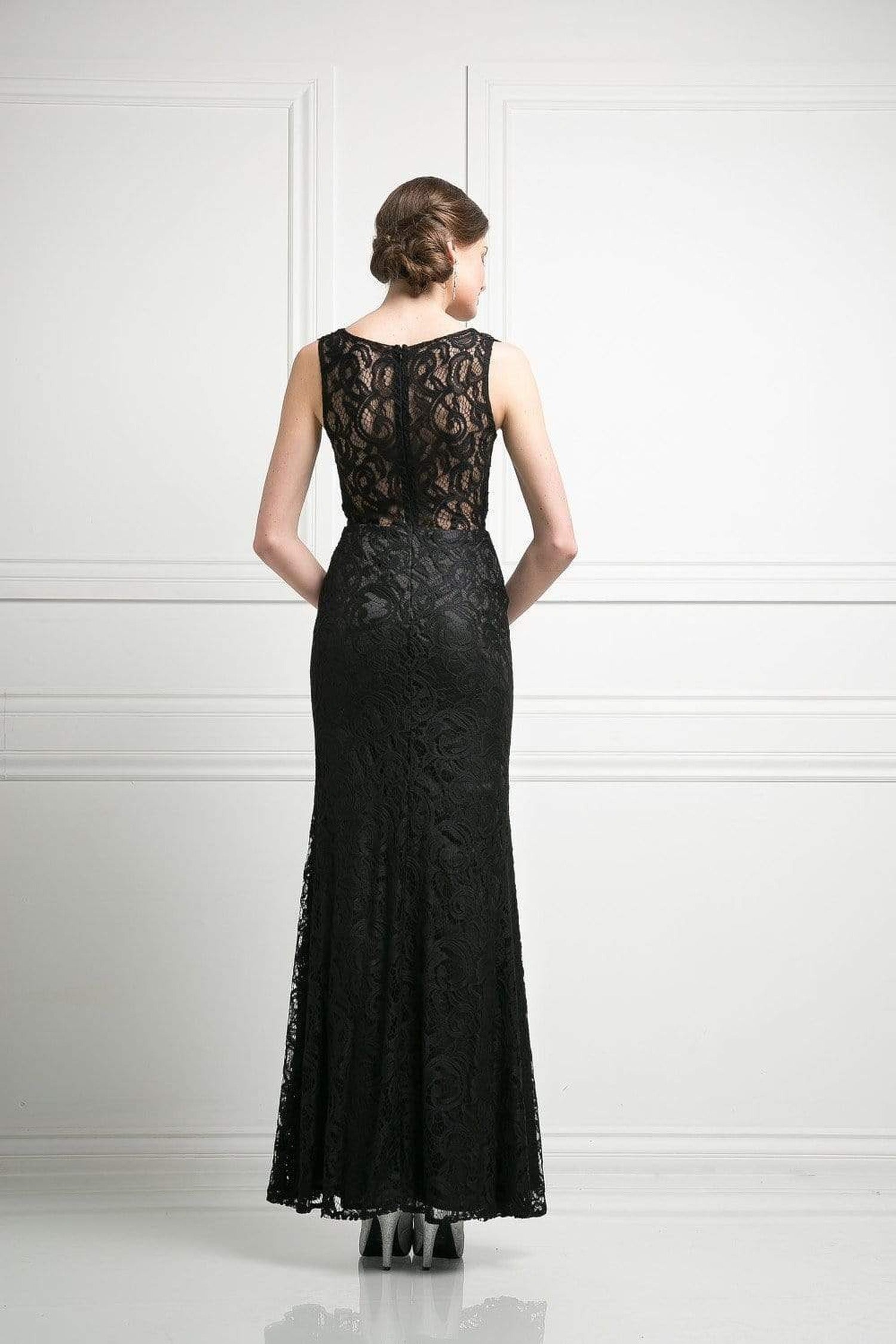 Cinderella Divine - CF067L Floral Lace Mock Two-Piece Sheath Long Formal Dress