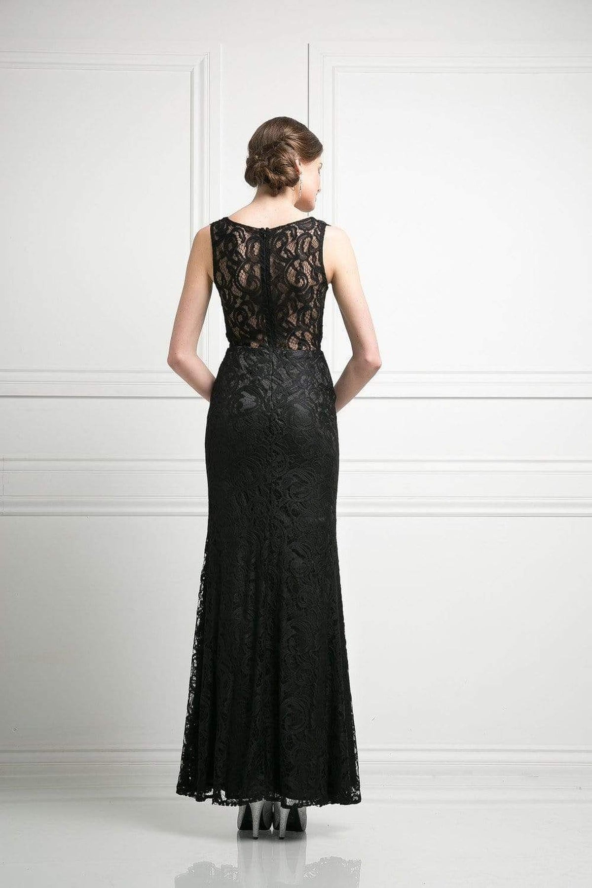 Cinderella Divine - CF067L Floral Lace Mock Two-Piece Sheath Long Formal Dress