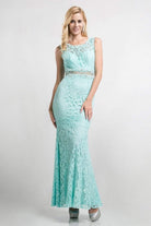 Cinderella Divine - CF067L Floral Lace Mock Two-Piece Sheath Long Formal Dress