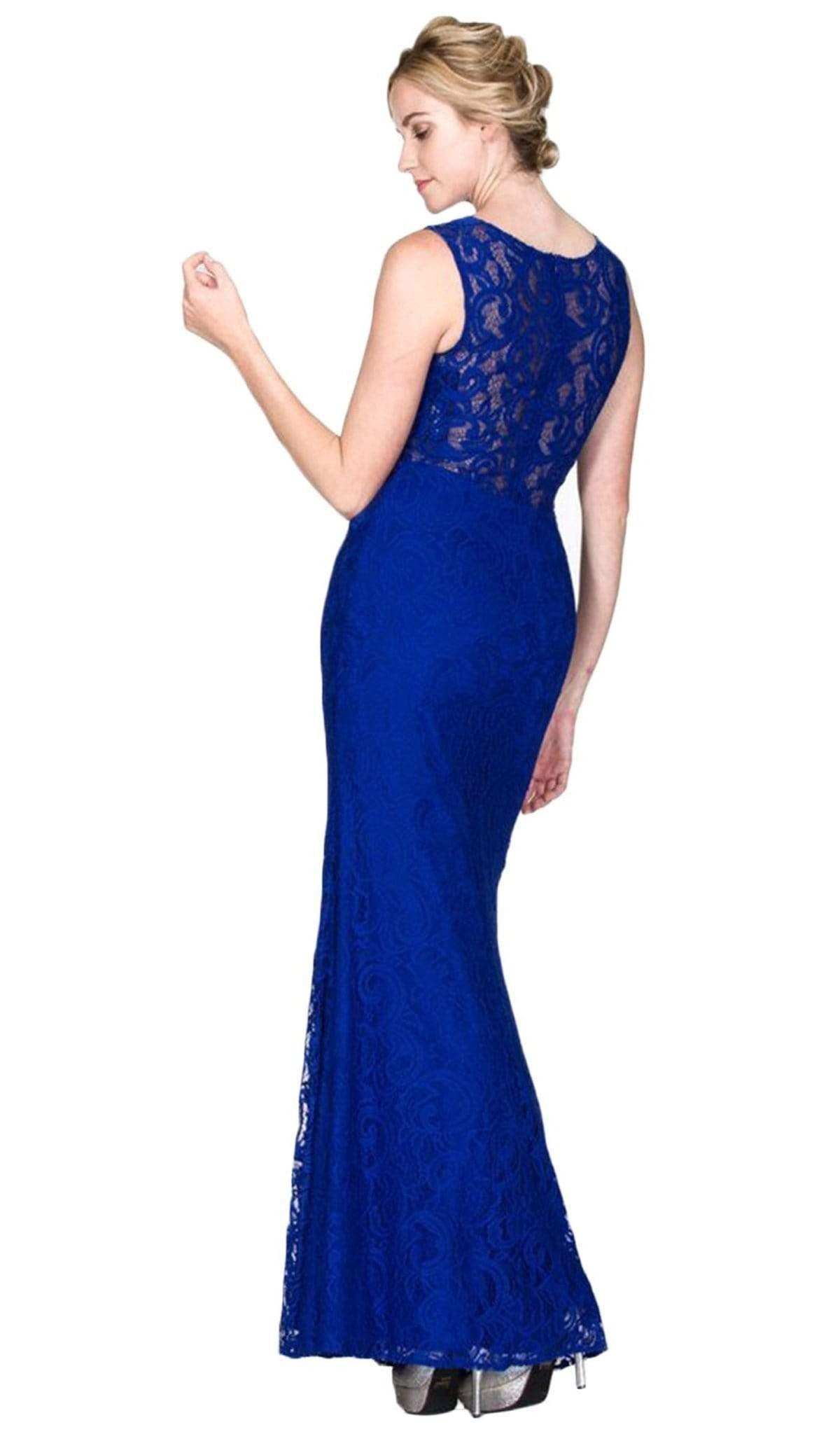Cinderella Divine - CF067L Floral Lace Mock Two-Piece Sheath Long Formal Dress