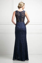 Cinderella Divine - CF067L Floral Lace Mock Two-Piece Sheath Long Formal Dress - detail view