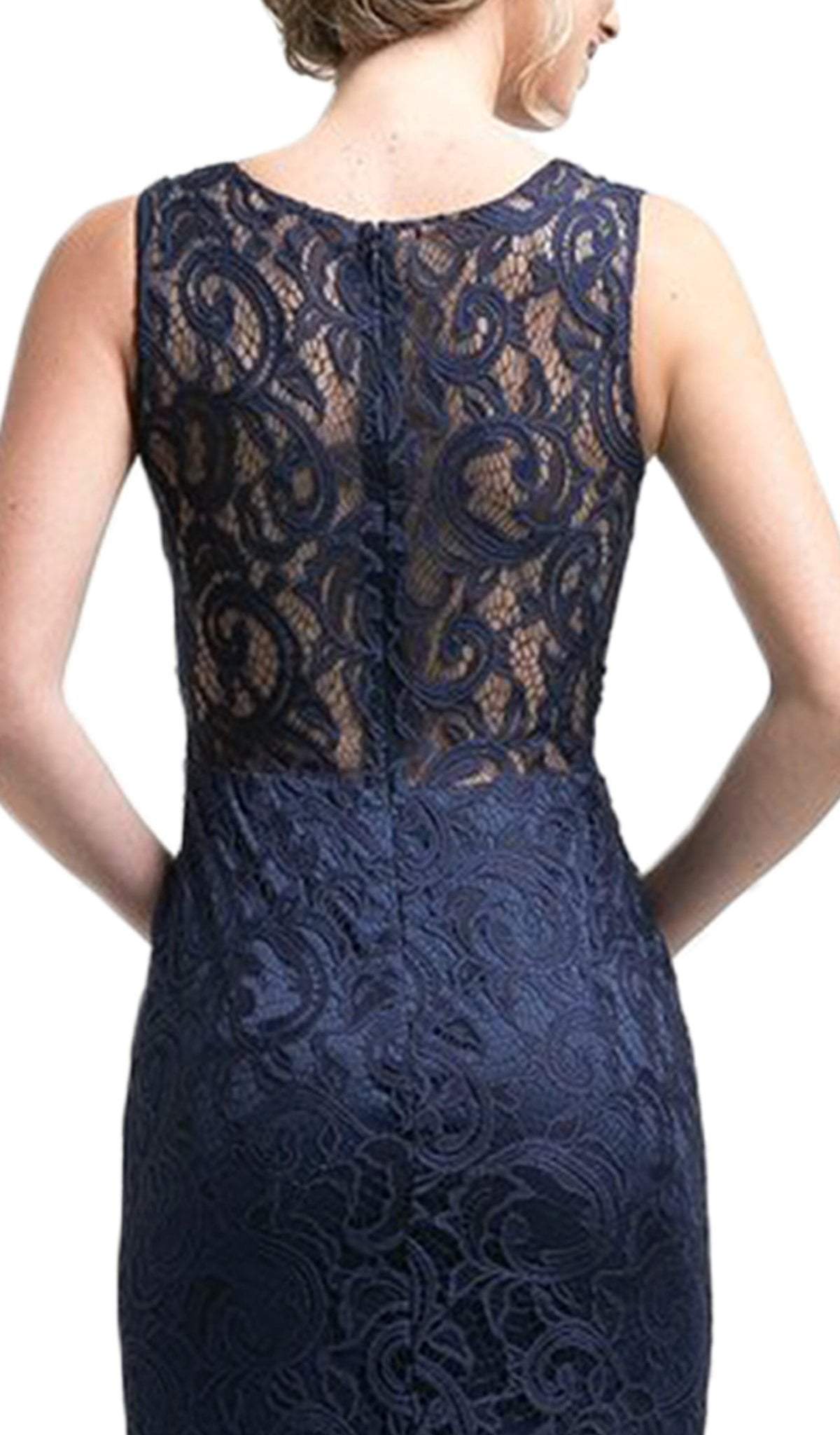Cinderella Divine - CF067L Floral Lace Mock Two-Piece Sheath Long Formal Dress - view 4