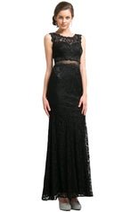 Cinderella Divine - CF067L Floral Lace Mock Two-Piece Sheath Long Formal Dress - designer mother of the bride dress at Silhou